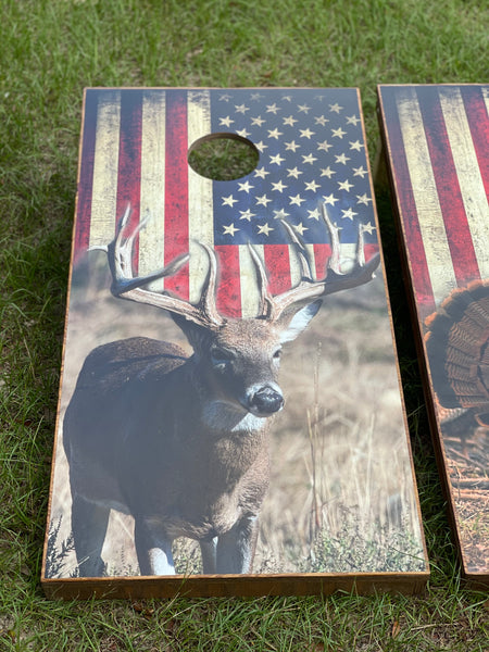 Bass/ Buck Flag Cornhole Set With Bean Bags