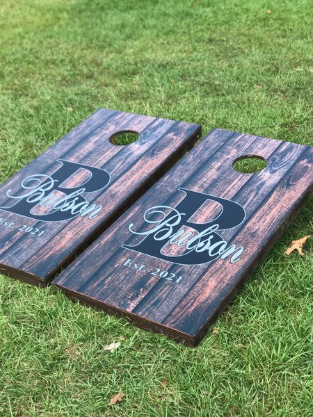 Custom Rustic Style Wedding Cornhole Set With Bean Bags