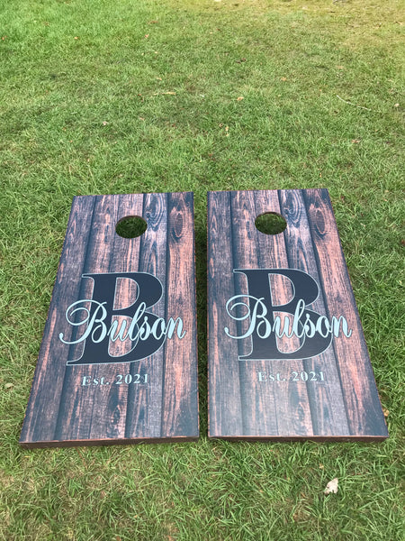 Custom Rustic Style Wedding Cornhole Set With Bean Bags