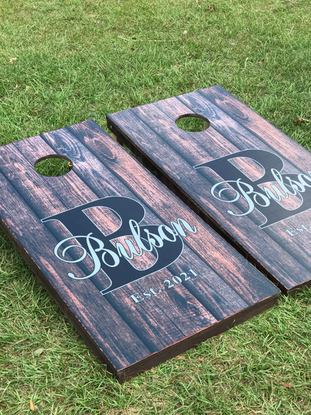 Custom Rustic Style Wedding Cornhole Set With Bean Bags