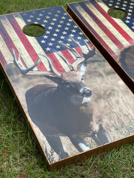 Bass/ Buck Flag Cornhole Set With Bean Bags