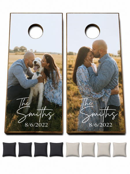 Custom Photo with Text Cornhole Set With Bean Bags