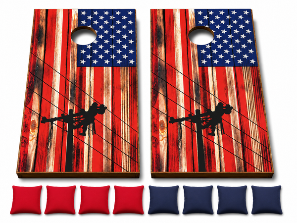 Lineman Rustic Flag Cornhole Set With Bean Bags