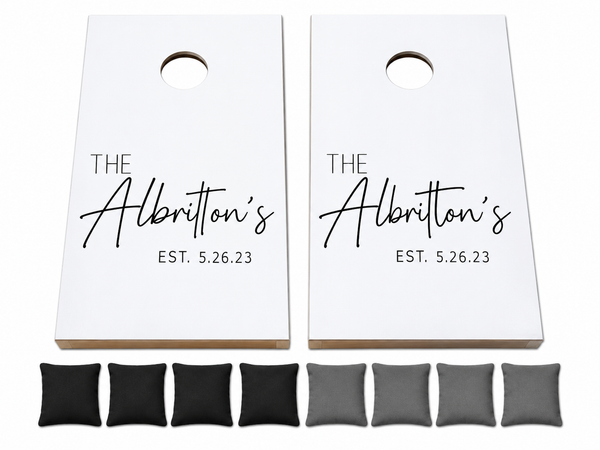 White Wedding Cornhole Set With Bean Bags