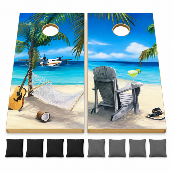 Beach Theme Cornhole Set With Bean Bags