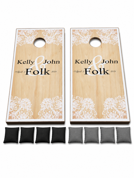 Custom Wedding Set with Lace Details Cornhole Board