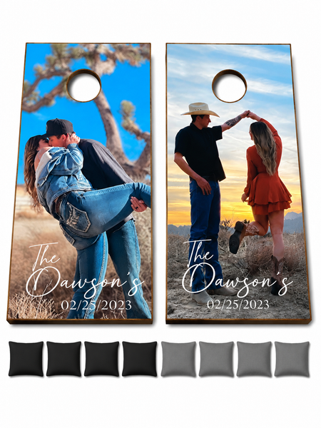 Custom Photo with Text Cornhole Set With Bean Bags
