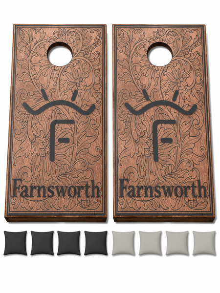 Custom Tooled Leather Look Cornhole Set With Bean Bags