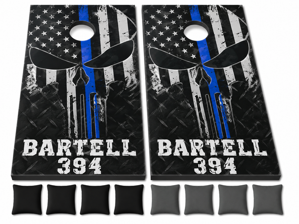 Blue Line Skull Cornhole Set With Bean Bags