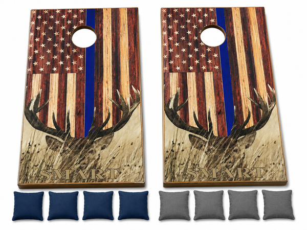 Blue Line Deer Flag Cornhole Set With Bean Bags