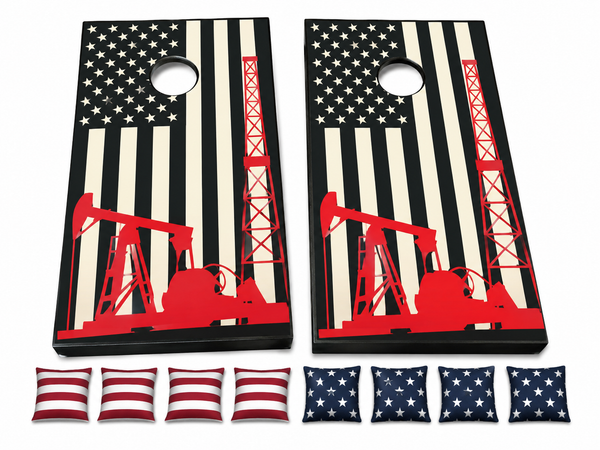 Oil Field American Flag Cornhole Set With Bean Bags