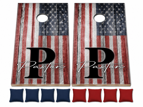Personalized USA Flag Cornhole Set With Bean Bags