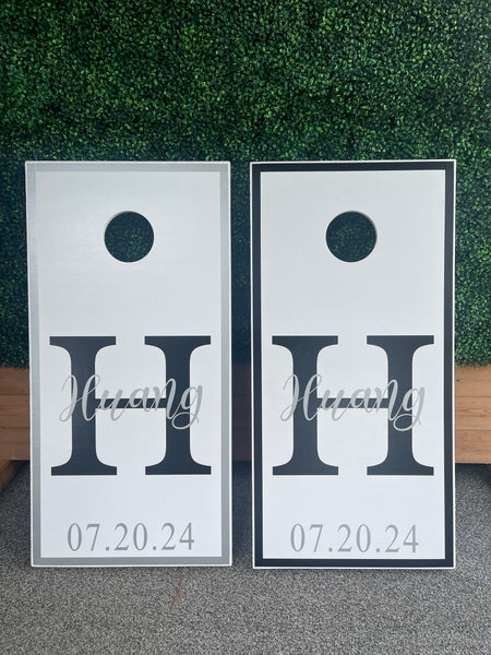 White Wedding Cornhole Set With Bean Bags