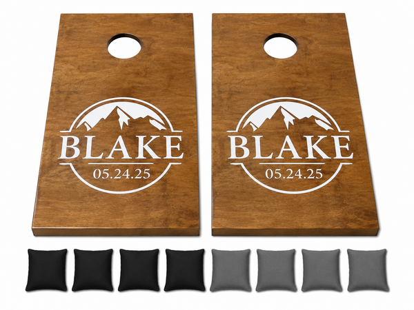 Cold Mountains Wedding Guestbook Cornhole Set With Bean Bags