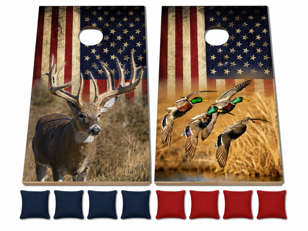 Ducks/Deer Flag Cornhole Set With Bean Bags