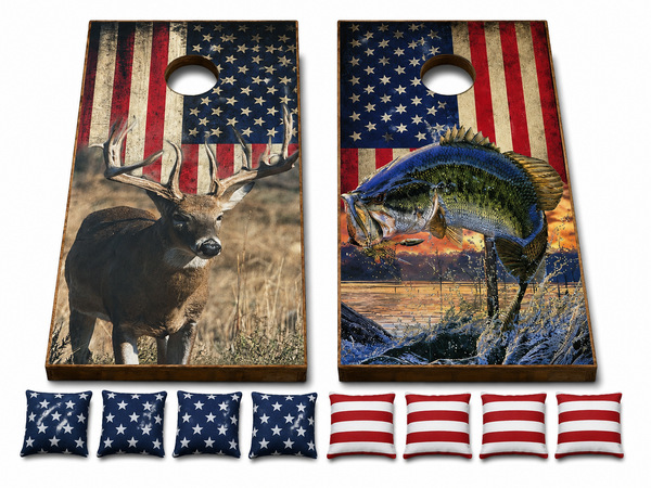 Bass/ Buck Flag Cornhole Set With Bean Bags