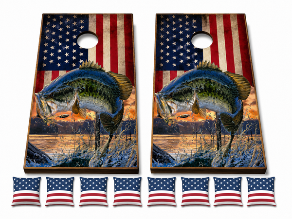 Bass Flag Cornhole Set With Bean Bags