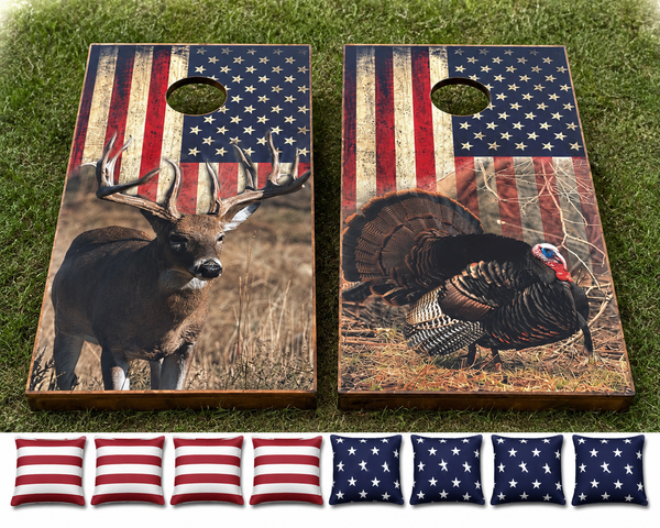 Turkey/Deer Flag Cornhole Set With Bean Bags