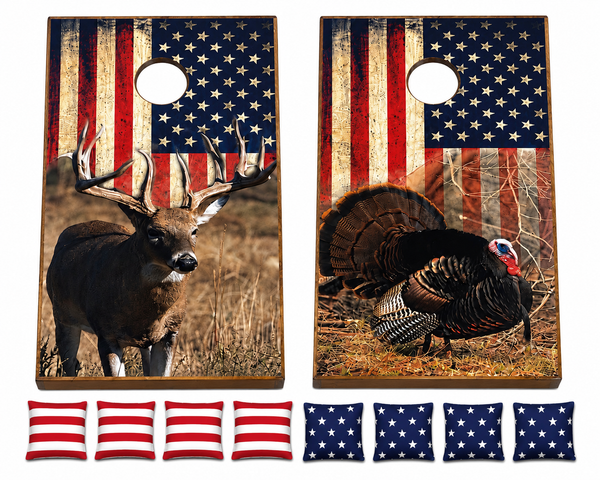 Turkey/Deer Flag Cornhole Set With Bean Bags