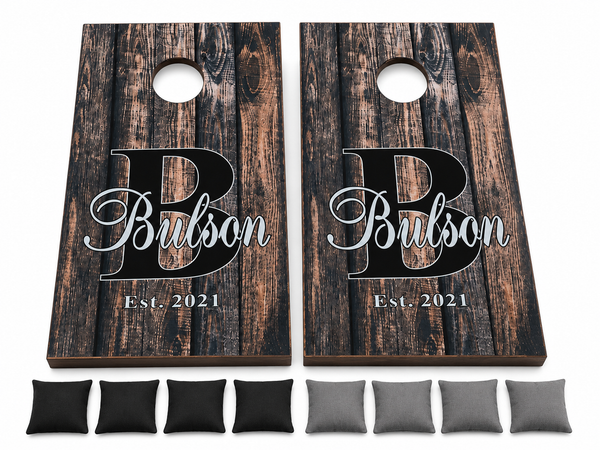 Custom Rustic Style Wedding Cornhole Set With Bean Bags
