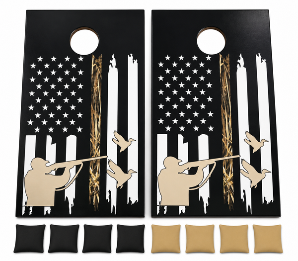 Duck Hunting Vintage US Flag Cornhole Set With Bean Bags
