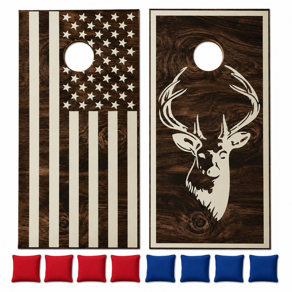 Deer & USA Flag Cornhole Set With Bean Bags