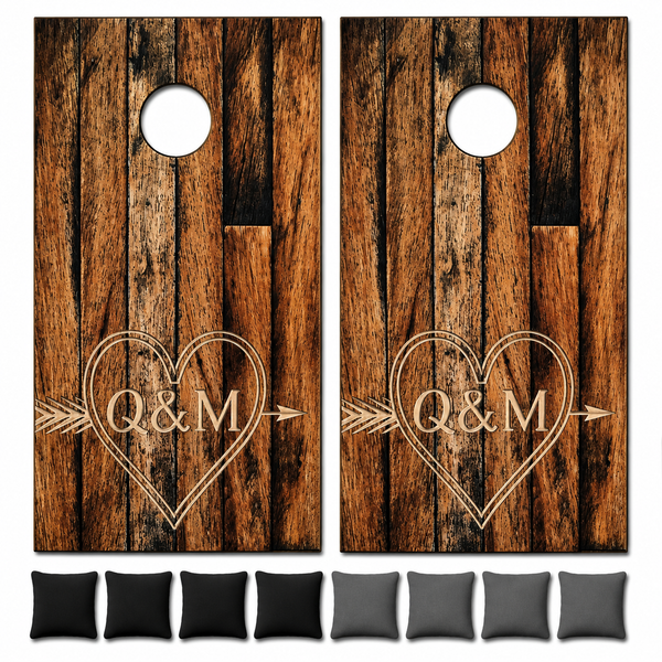 Custom Wood Carved Cornhole Set With Bean Bags
