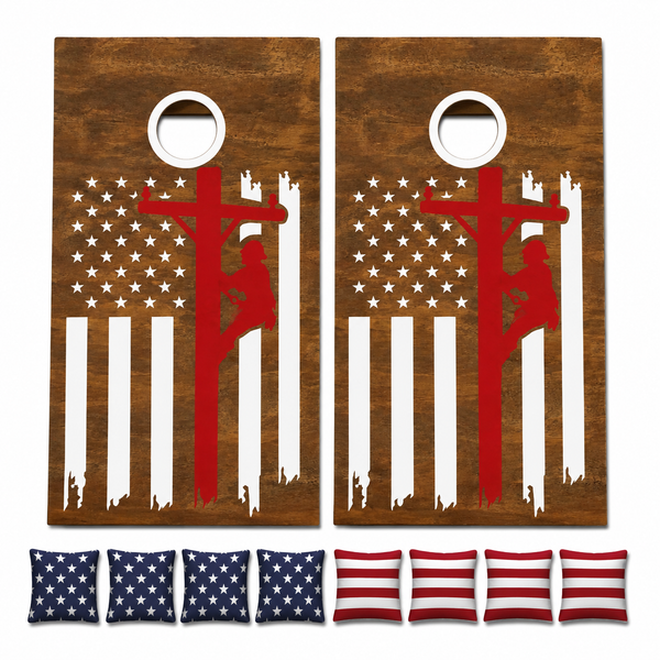 Lineman USA Flag Cornhole Set With Bean Bags