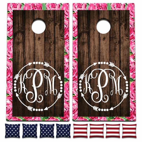 Custom Monogram Cornhole Set With Bean Bags