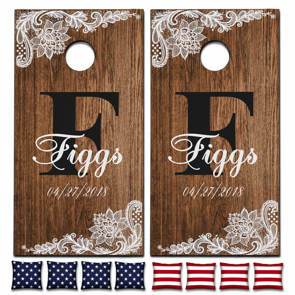 Custom Rustic Style Wedding Cornhole Set With Bean Bags