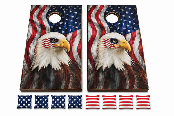 US Flag with Eagle Cornhole Set With Bean Bags