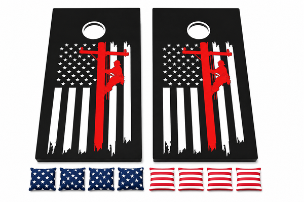 Lineman US Flag Cornhole Set With Bean Bags