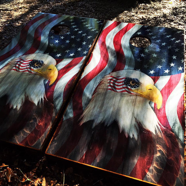US Flag with Eagle Cornhole Set With Bean Bags