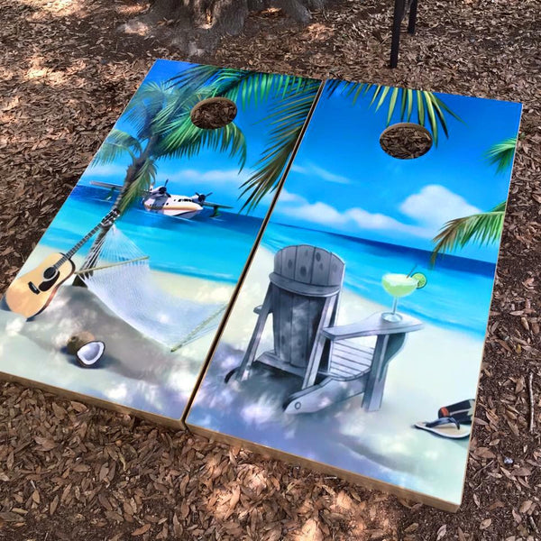 Beach Theme Cornhole Set With Bean Bags