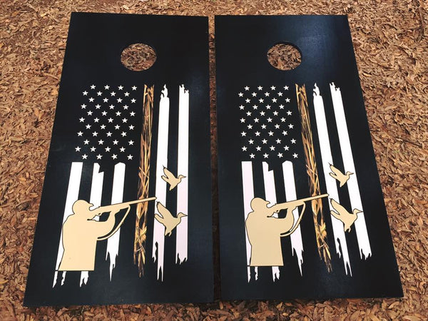 Duck Hunting Vintage US Flag Cornhole Set With Bean Bags