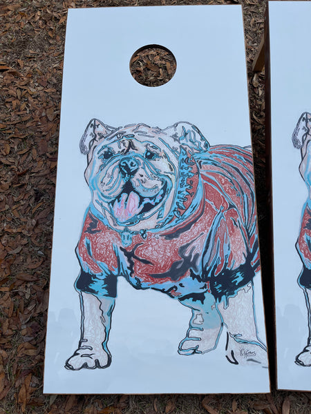 Art by Elizabeth- Custom Bulldog Mural Cornhole Set With Bean Bags