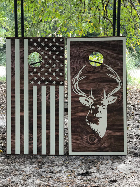 Deer & USA Flag Cornhole Set With Bean Bags