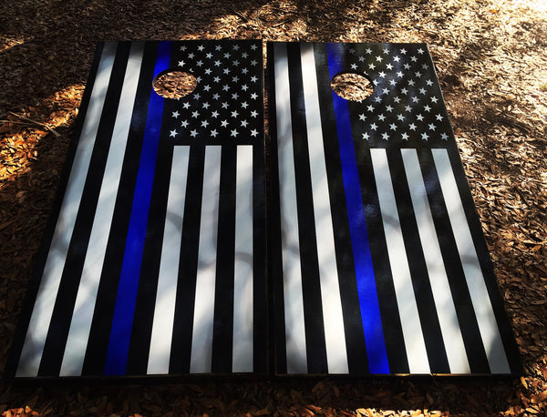 Blue Line American Flag Cornhole Set With Bean Bags