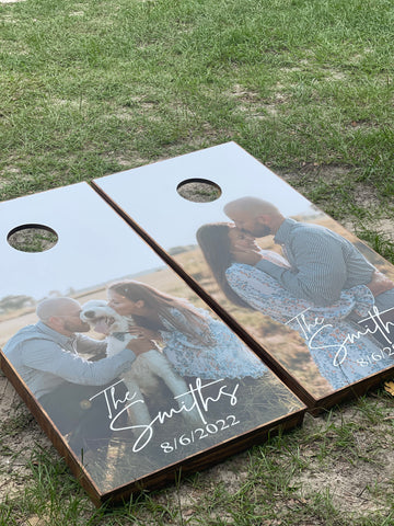 Custom Photo with Text Cornhole Set With Bean Bags